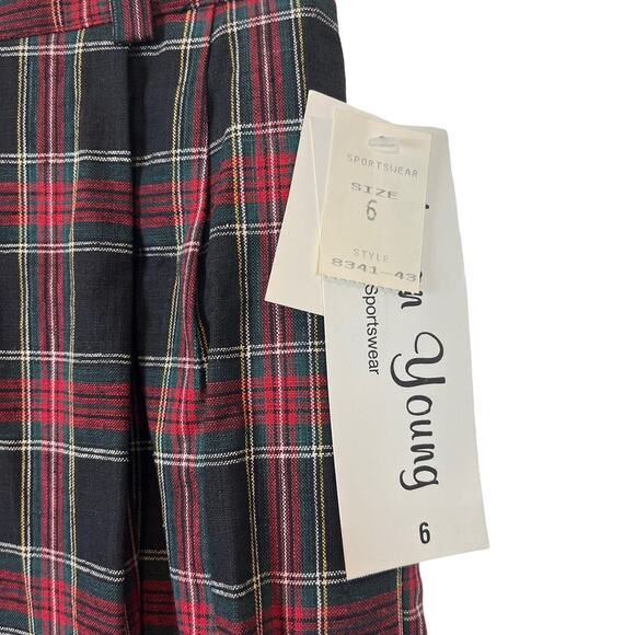 Sharon Young Plaid Pants Linen Cotton High Rise Trousers Retro Women Size 6 New - Picture 9 of 16